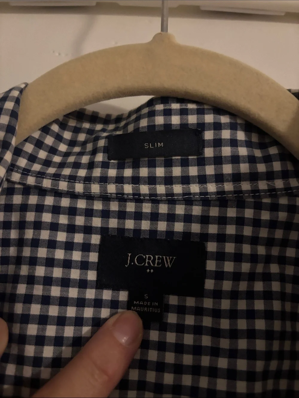 Men's Navy and White Check Button-Down Shirt